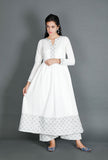 White Anarkali With Beautiful Kantha Border