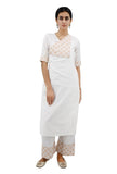 White Cotton Kurta With Mustard Kantha Embroidery