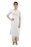 White Cotton Kurta With Mustard Kantha Embroidery