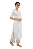 White Cotton Kurta With Mustard Kantha Embroidery
