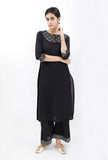 Black Kurta With Kantha Embroidered Neck