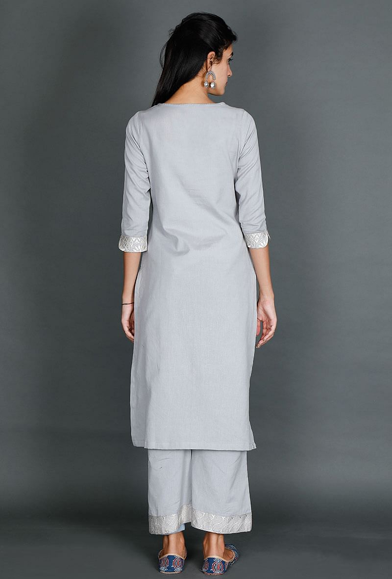 Light Blue Kurta With Kantha Embroidery