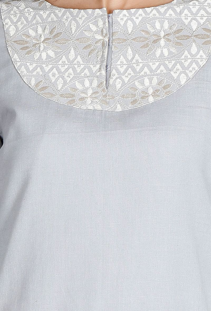 Light Blue Kurta With Kantha Embroidery