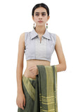 Collared Blouse With Off-White Kantha Embroidery