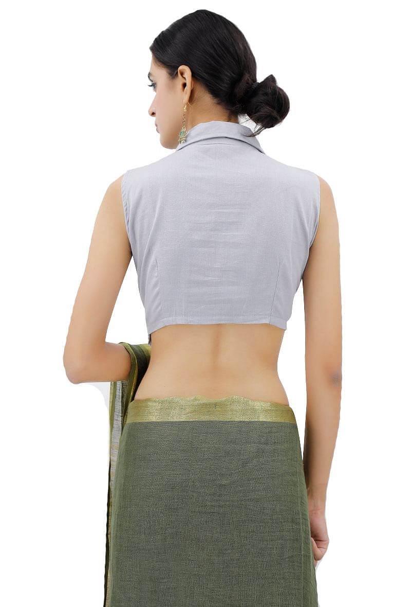 Collared Blouse With Off-White Kantha Embroidery