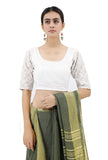 White Blouse With Beige Kantha Sleeves
