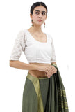 White Blouse With Beige Kantha Sleeves