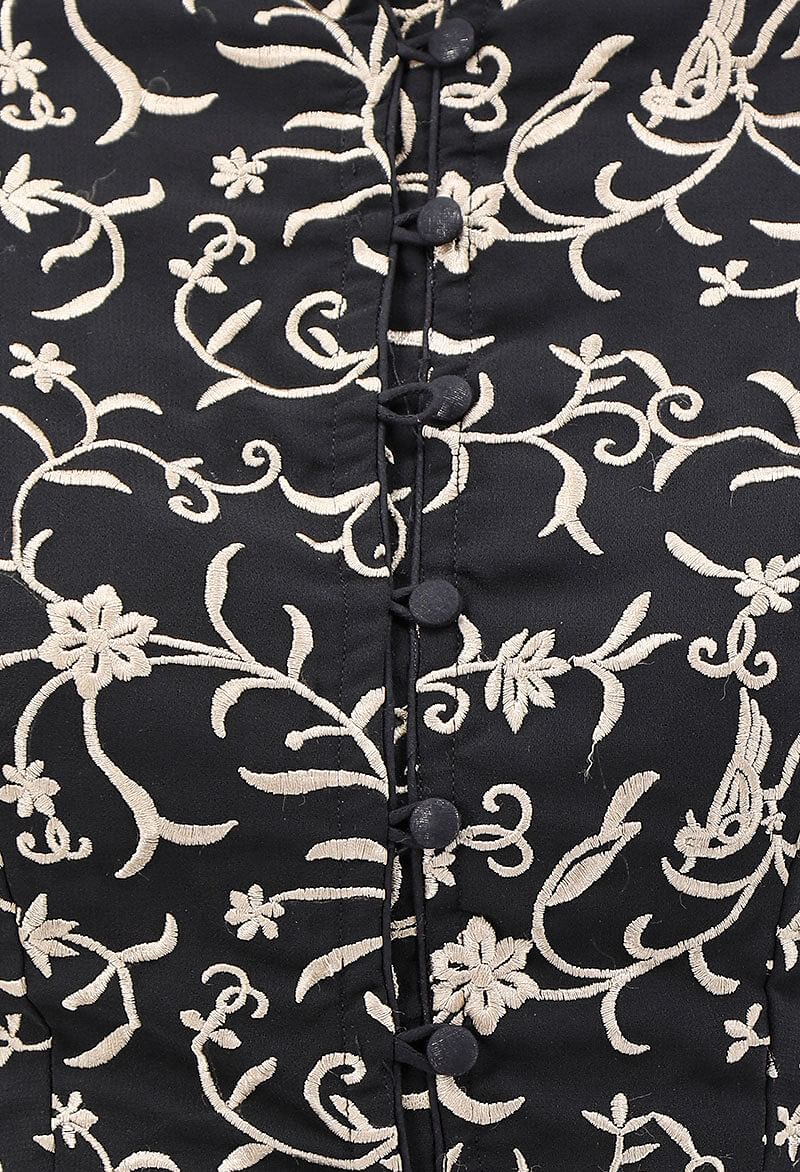 Black Parsi Embroidered Blouse With Sheer Sleeves