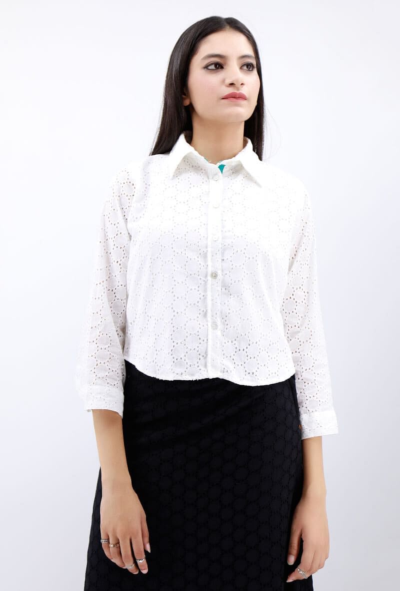 White Schiffli Cotton Shirt