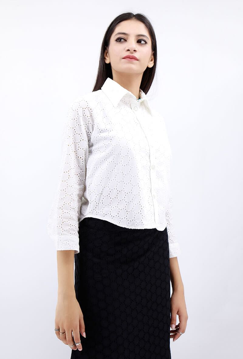 White Schiffli Cotton Shirt