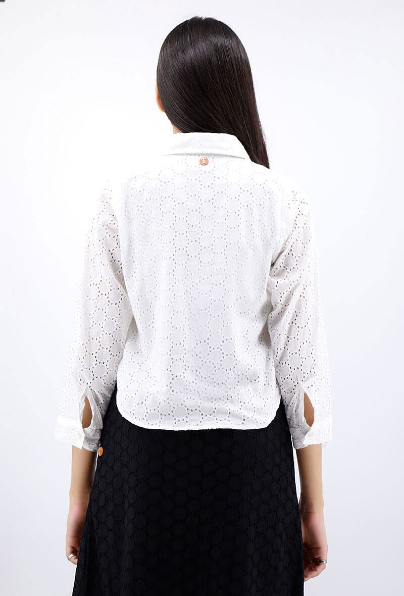 White Schiffli Cotton Shirt