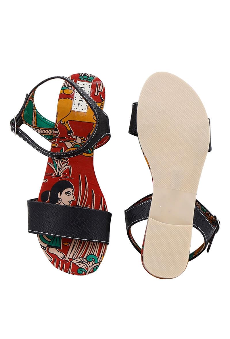 Adra Light Black kalamkari Sole Sandals