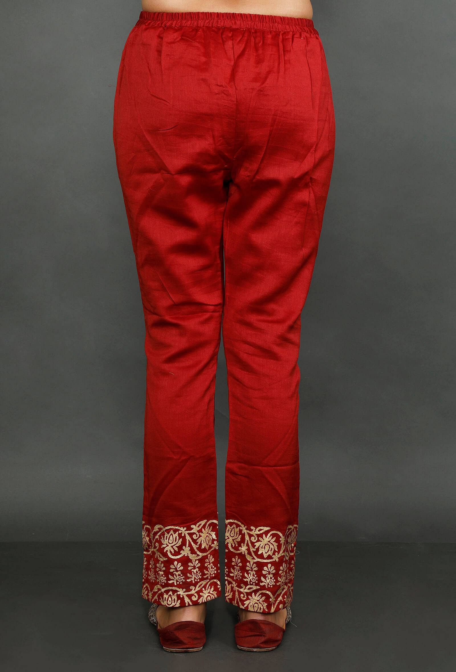 Maroon Gold Foil Printed Chanderi Palazzos