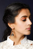 Yellow Stone Engraved Brass Jhumkas