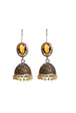 Yellow Stone Engraved Brass Jhumkas