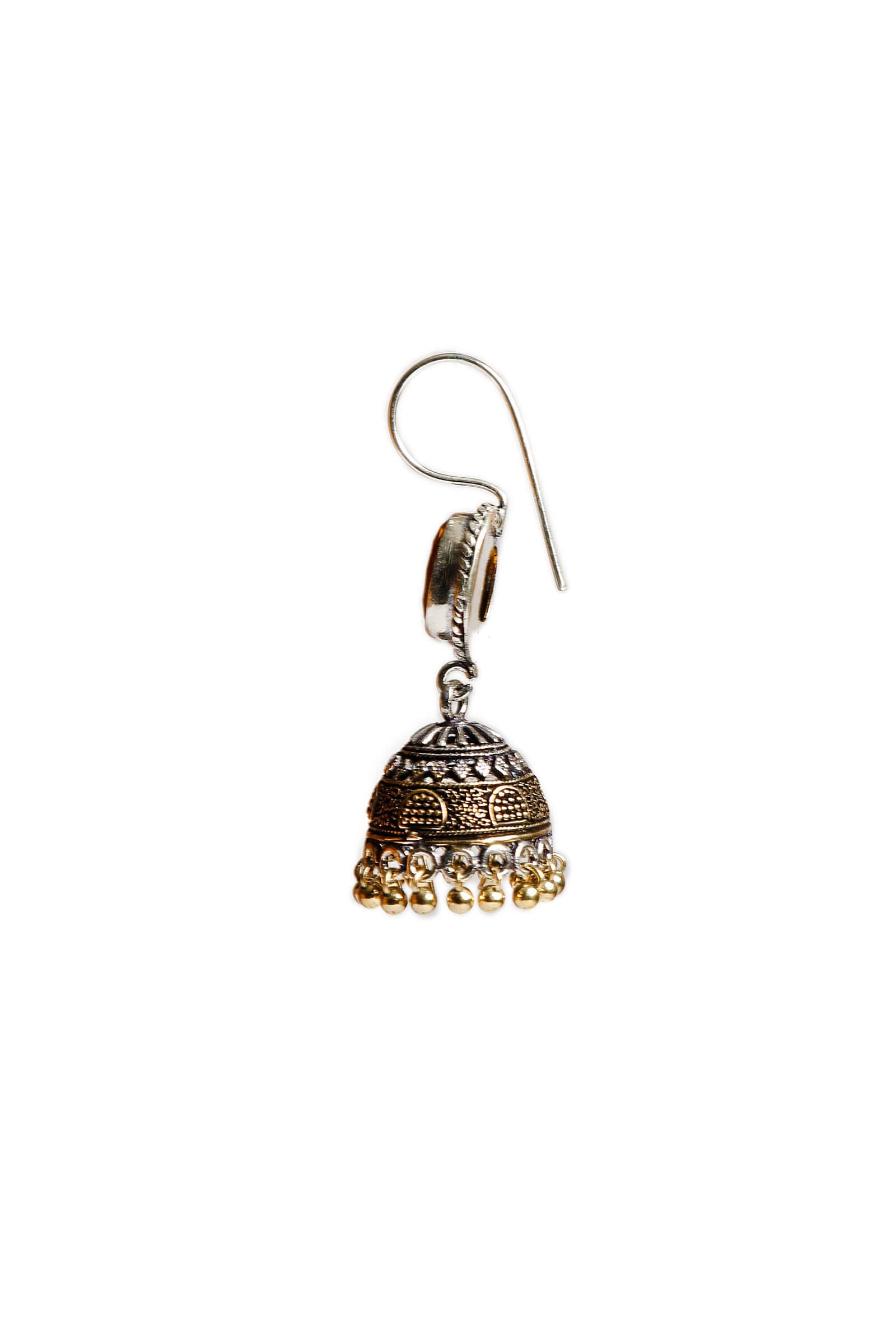 Yellow Stone Engraved Brass Jhumkas