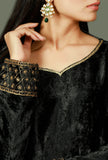 Black Chenille Zari Embroidered Phiran