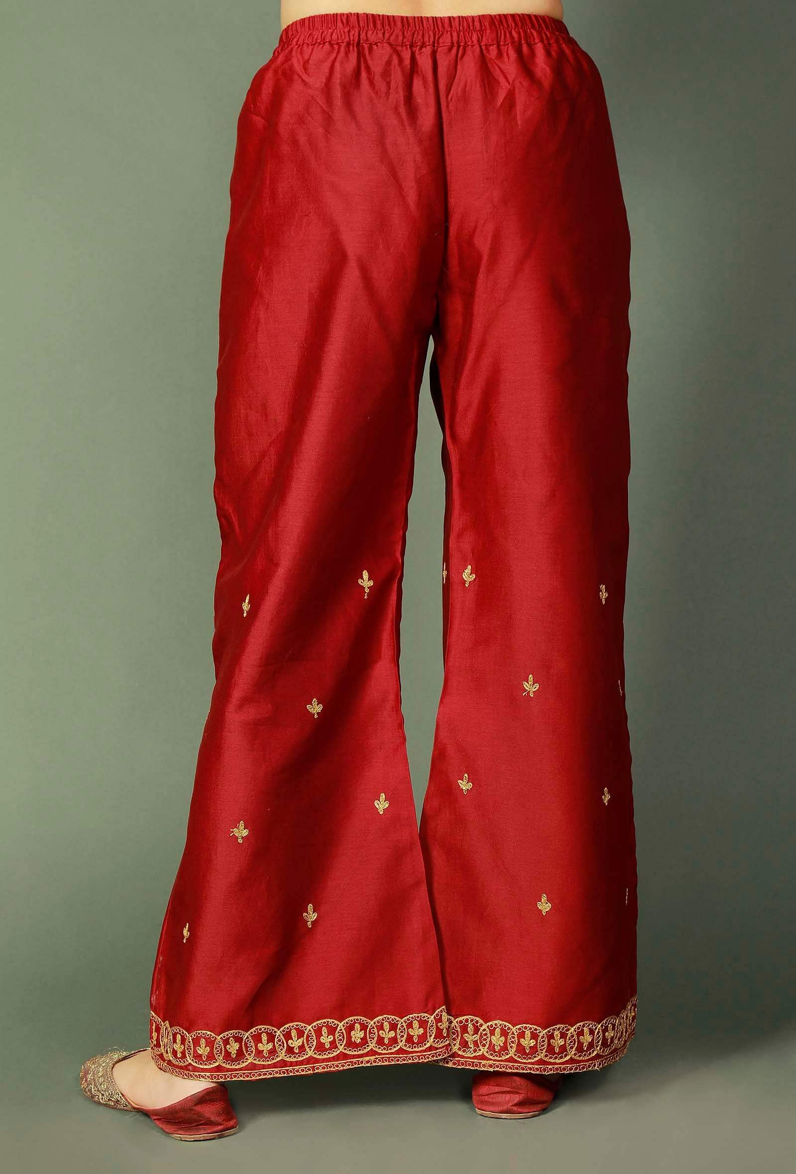 Maroon Chanderi Palazzos With Zari Embroidery