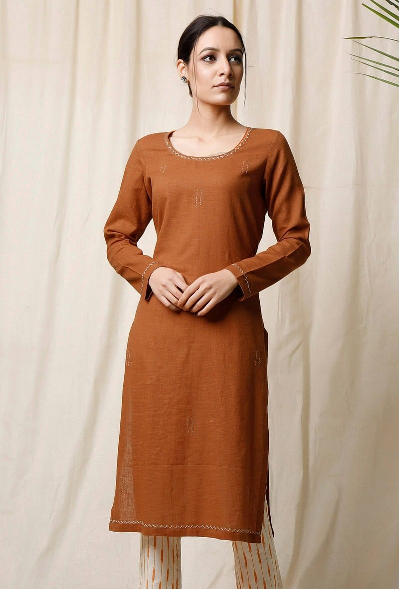 Narangi Cotton Slub Kurta