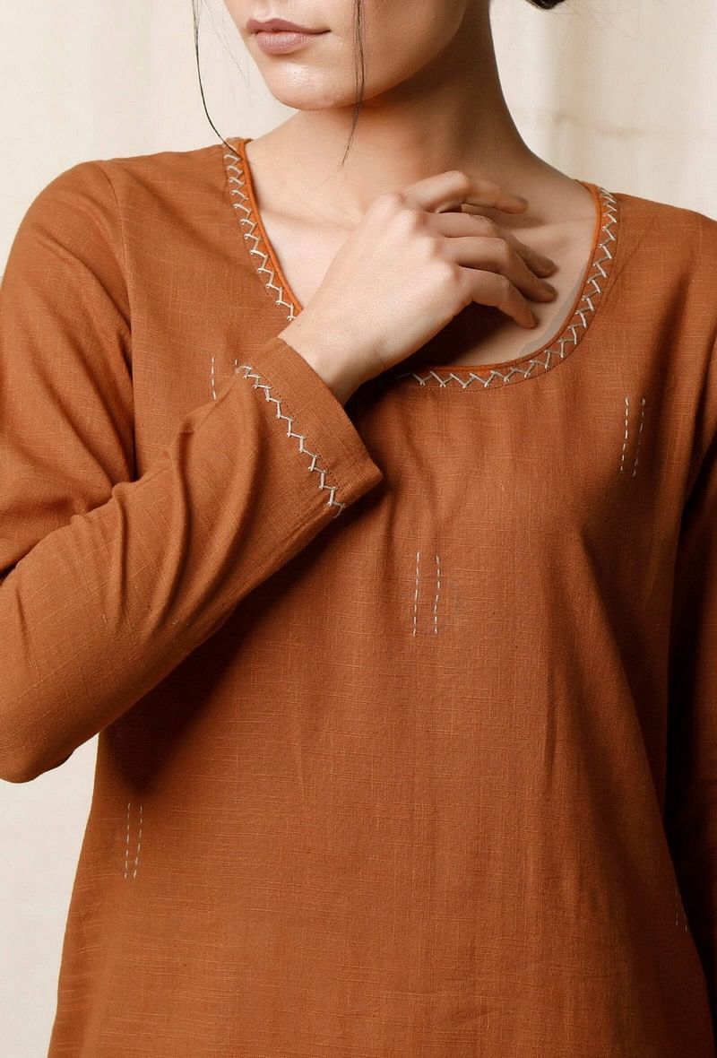 Narangi Cotton Slub Kurta