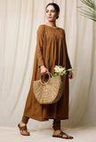 Khaki Cotton Slub Gathered Kurta