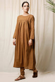 Khaki Cotton Slub Gathered Kurta