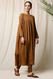 Khaki Cotton Slub Gathered Kurta