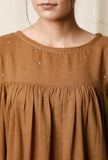 Khaki Cotton Slub Gathered Kurta