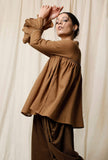 Khaki Cotton Slub Gathered Top