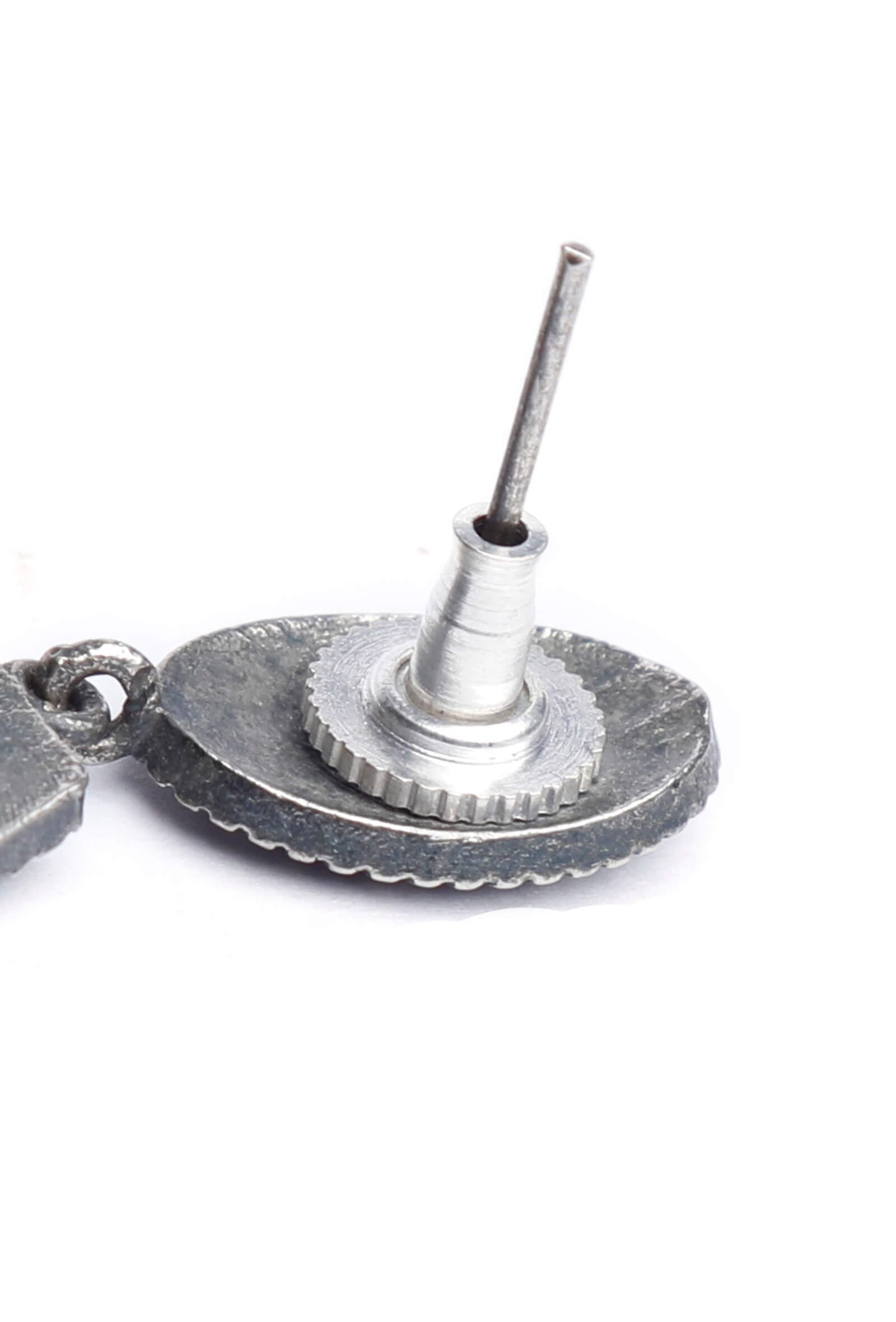 Nature Motif Red Stone Brass Earrings