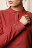 Set of 2: Gerua Pathani Kurta & Beige Cotton Salwar