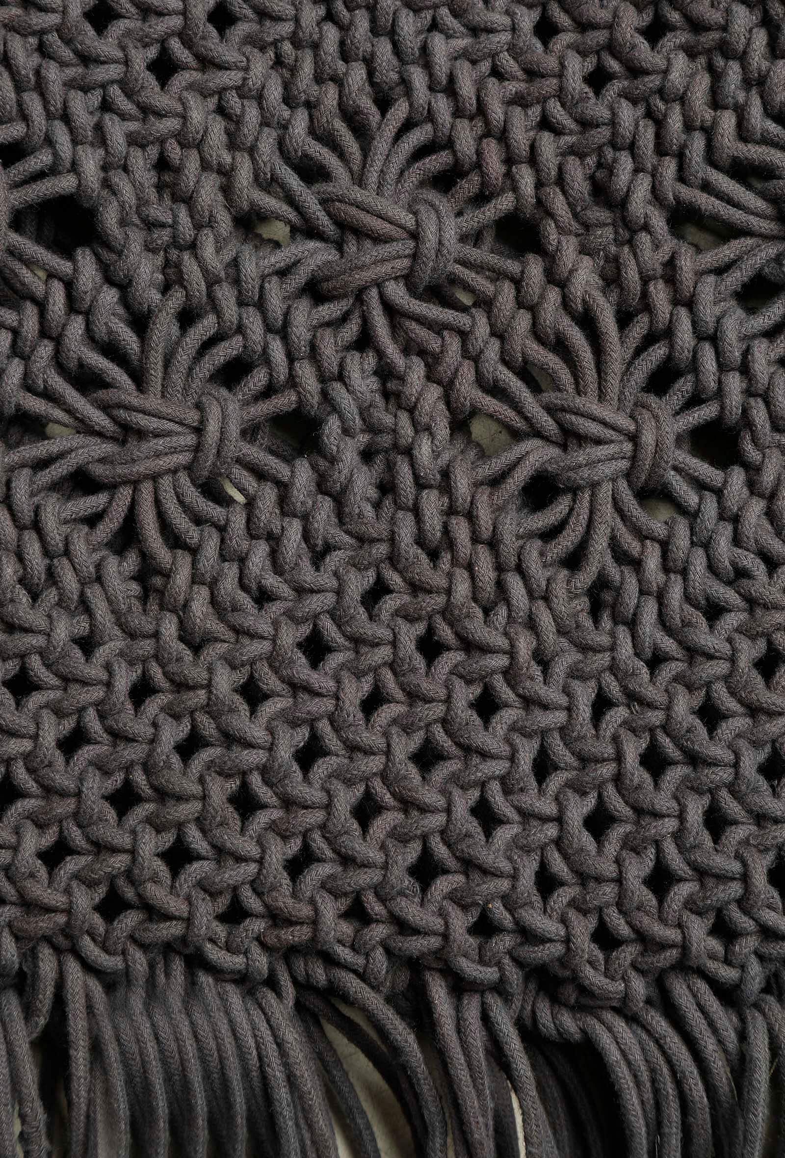 Grey Macrame Woven Sling Bag With Cruelty-Free Leather  Pouch