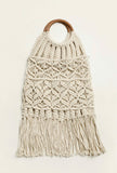 White Macrame Woven Bag With Cruelty-Free Leather  Pouch