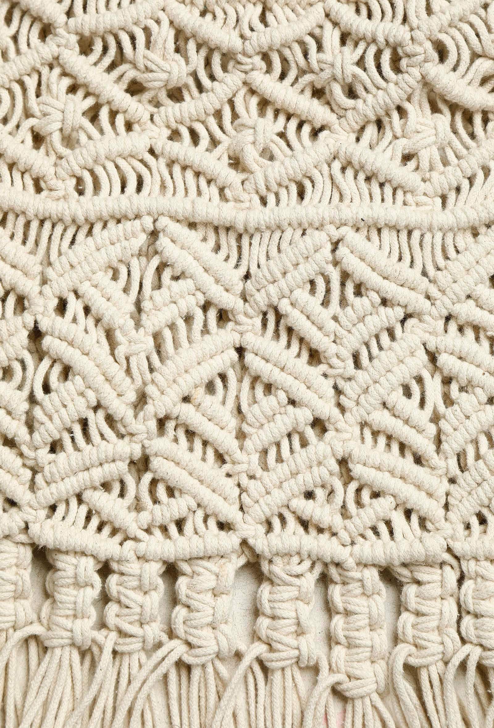 White Macrame Woven Bag With Cruelty-Free Leather  Pouch