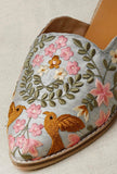 Grey Embroidered Dupion Silk Mules