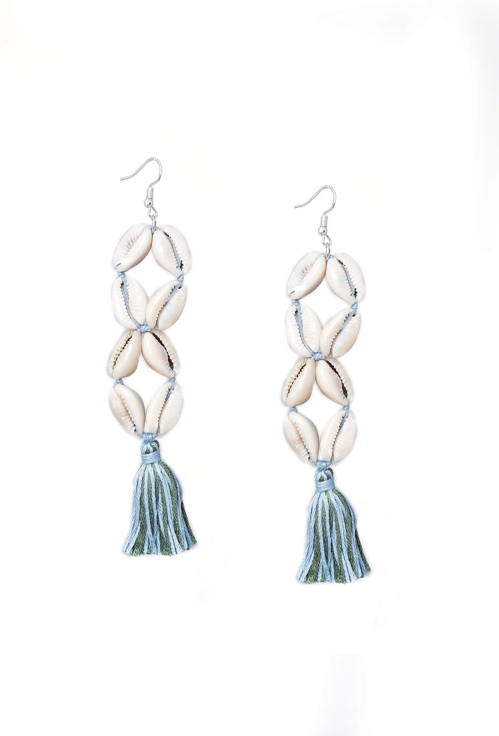 Blue Thread Seashell Earrings