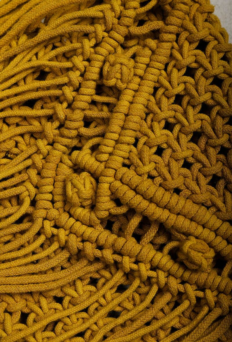 Mustard Yellow Macrame Woven Sling Bag With Jaccurd Cruelty-Free Leather Pouch