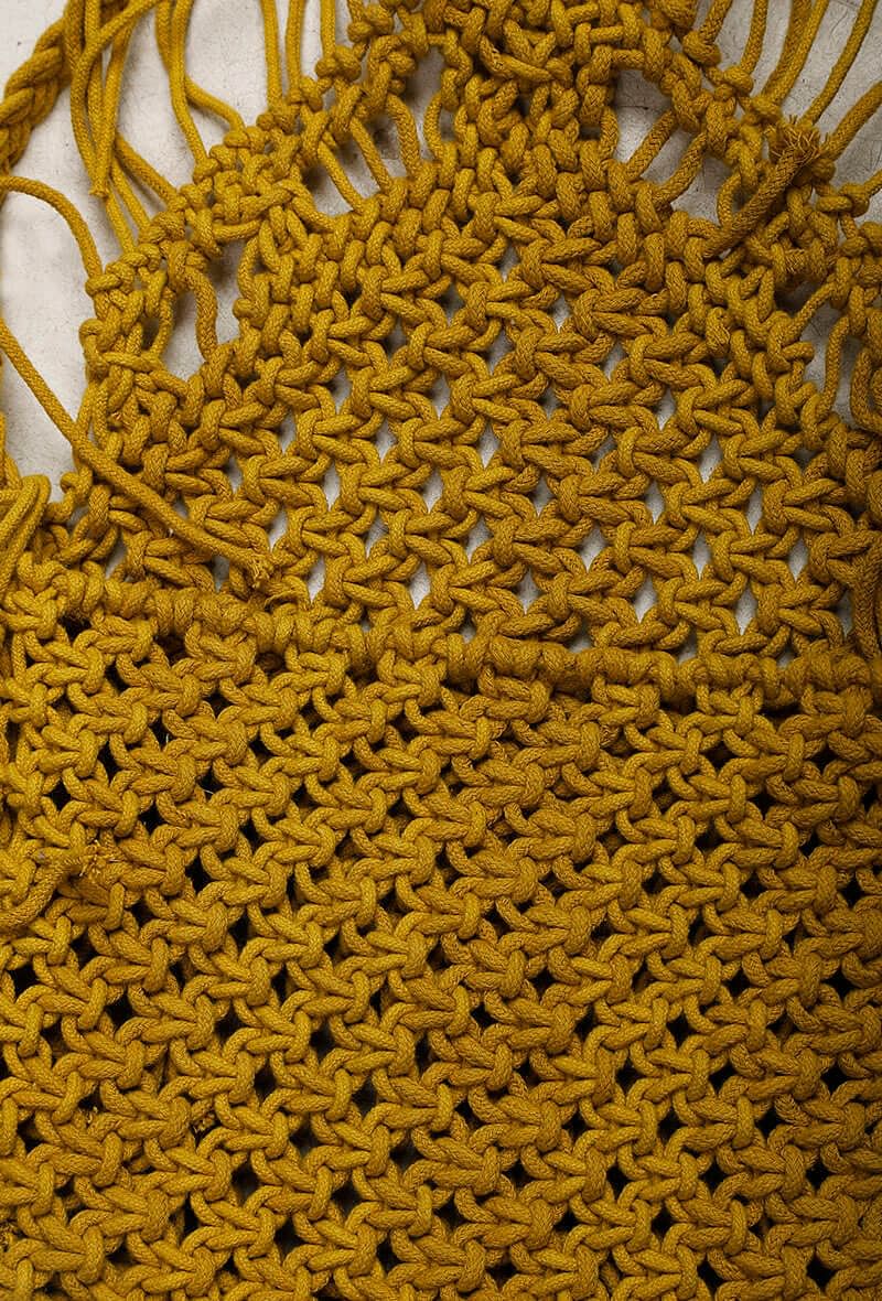 Mustard Yellow Macrame Woven Sling Bag With Jaccurd Cruelty-Free Leather Pouch
