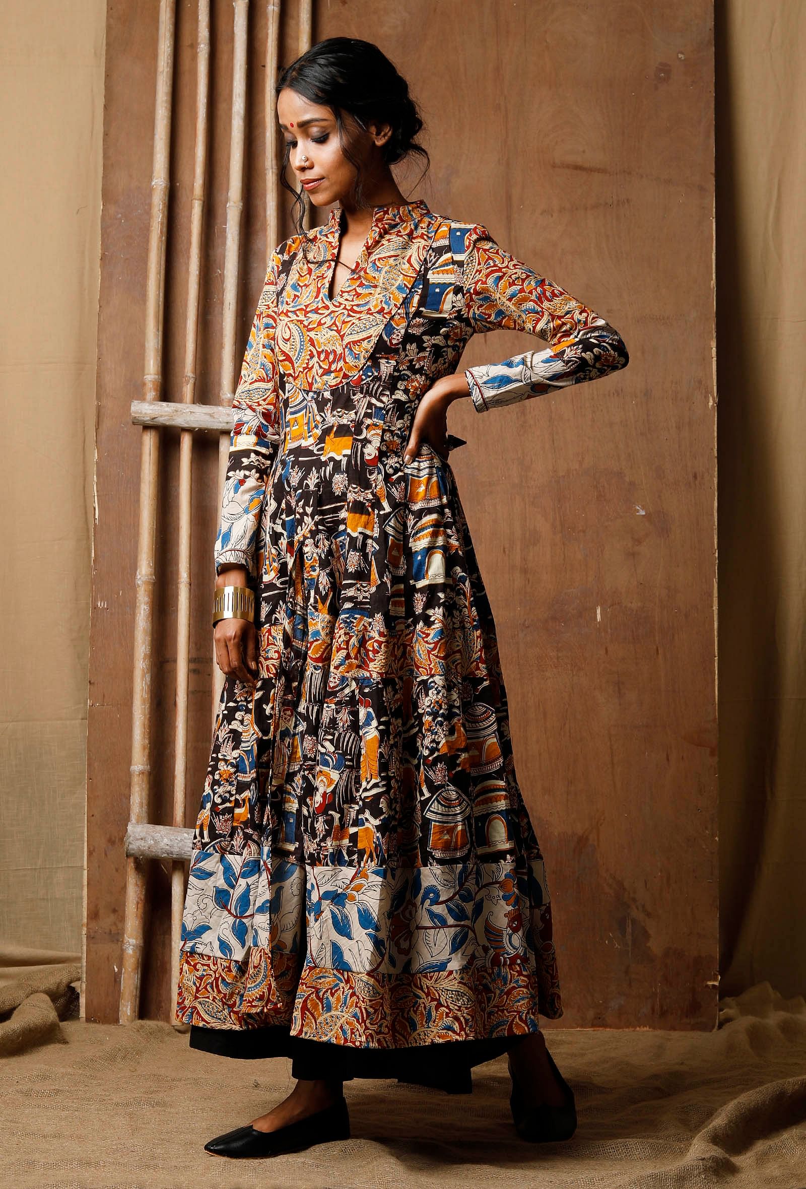 Vibrant Kalamkari cotton anarkali kurta
