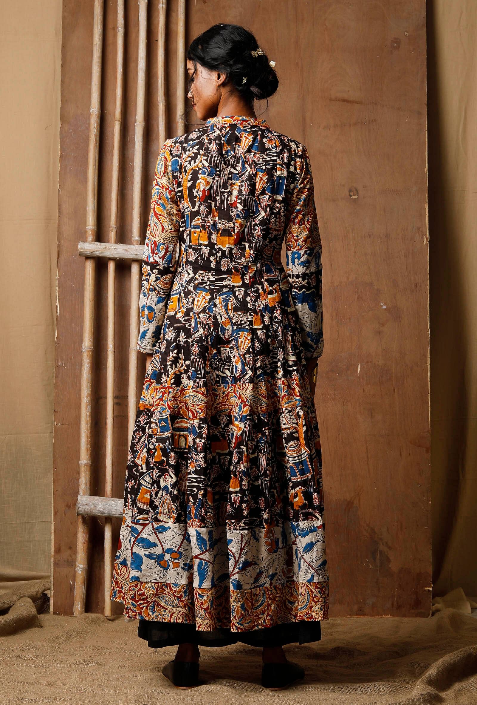 Three-tone Kalamkari cotton kurta