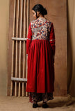Red Kalamkari Printed Kurta With Coin Detail