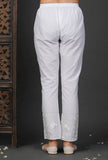 White Cotton Pants with Embroidered Organza