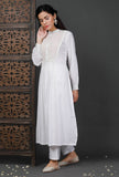 White Cotton Kurta With Zari Stitch Lines
