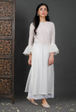 Bell Sleeves White Soya Cotton Kurta