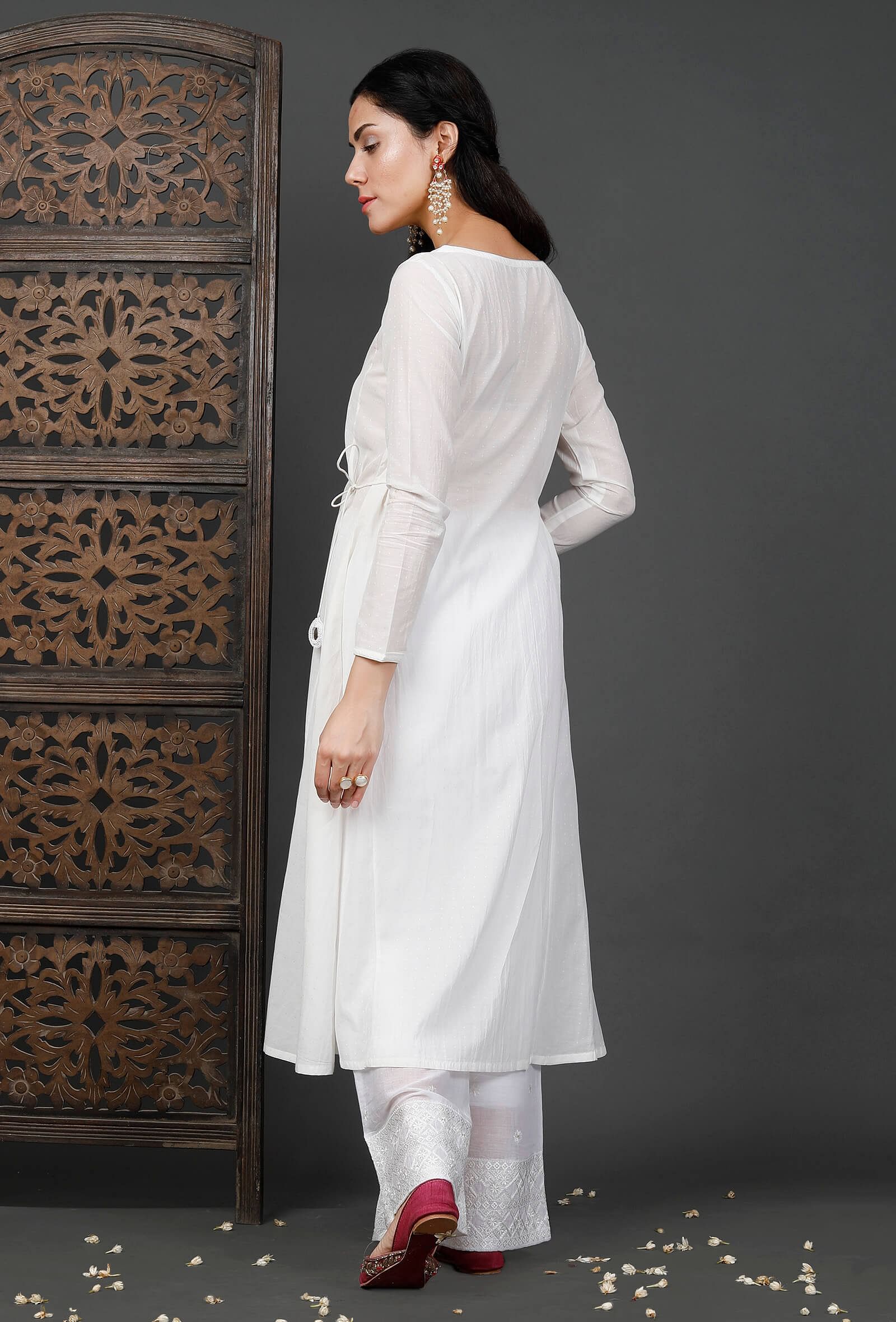 Side Dori White Soya Cotton Kurta