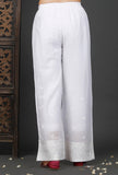 White Cotton Flower Embroidered Palazzos