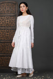 White Embroidered Gathered Kurta