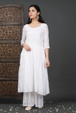 Set Of 2: Embroidered Kalidar White Kurta And Sharara