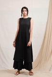 Set of 2: Black A line cotton Kurta and Pallazos