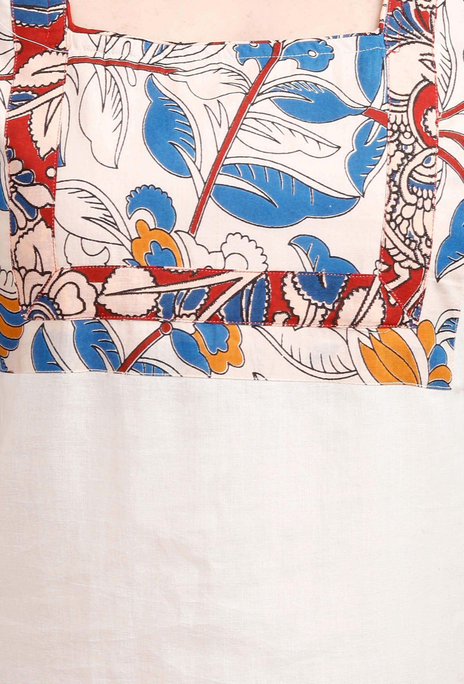 Set of 2: Off white kalamkari yoke kurta and Red Cullottes